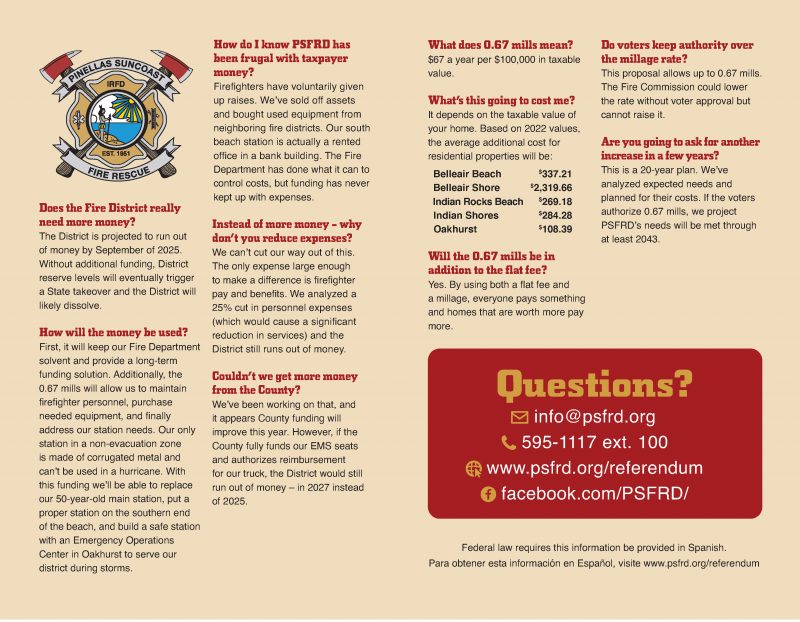 Pinellas Suncoast Fire and Rescue District Referendum Fact Sheet - English Page 2